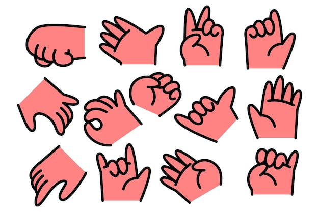 Free vector cartoon hand gesture collection with pink skin tone