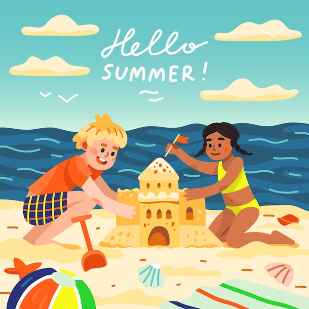 Cartoon hello summer illustration