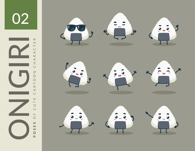 Free vector cartoon images of the onigiri. set.