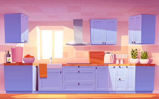 Free vector cartoon kitchen interior illustration