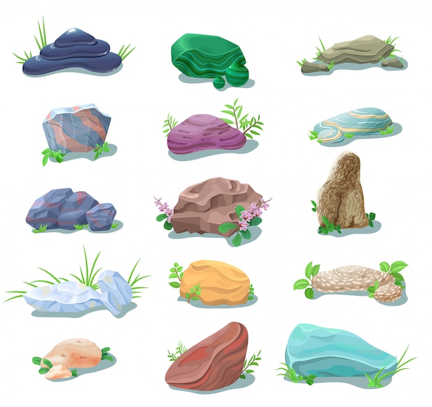 Free Vector cartoon natural stones and boulders collection