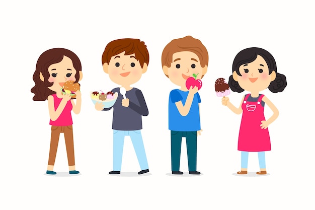 Free vector cartoon people with food