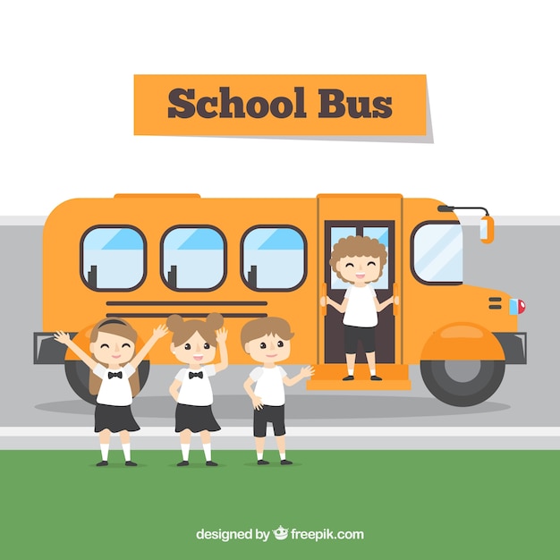 Free Vector cartoon school bus with children