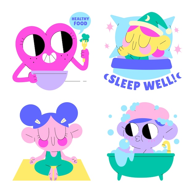 Free vector cartoon self care stickers collection