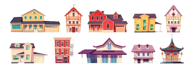 Free vector cartoon set of buildings on white background