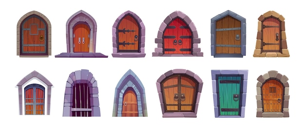 Free Vector cartoon set of medieval castle doors