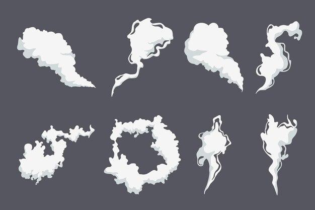 Cartoon smoke or steam cloud shapes set.