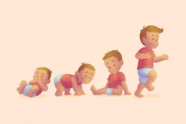 Free vector cartoon stages of a baby boy set