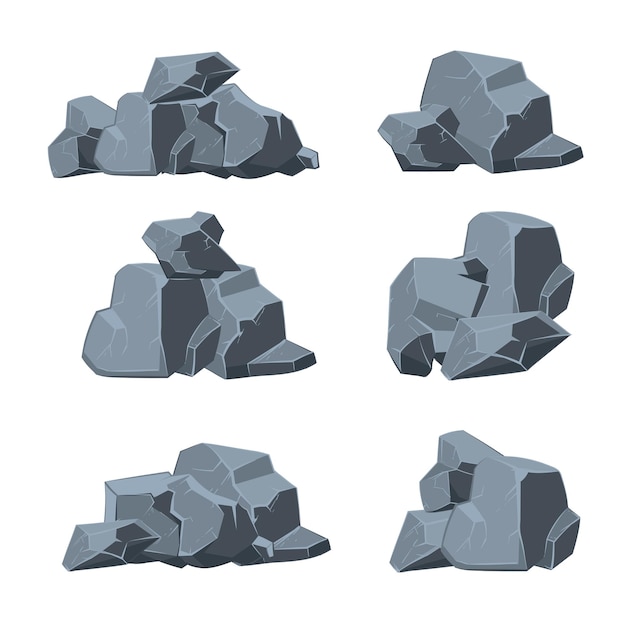 Free Vector cartoon stones set. stone rock, boulder stone, nature stone element illustration