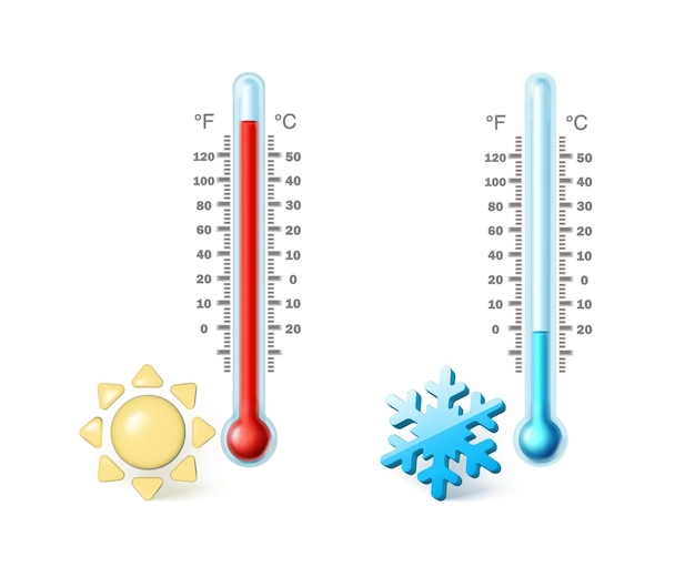 Free Vector cartoon style realistic vector icon. hot and cold thermometer with sun and snowflake icon, cartoon s