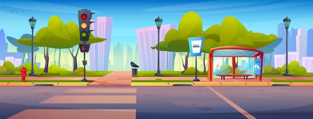 Free Vector cartoon summer city street landscape with sidewalk