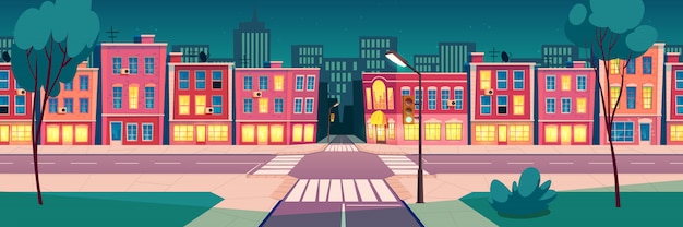 cartoon summer night city landscape