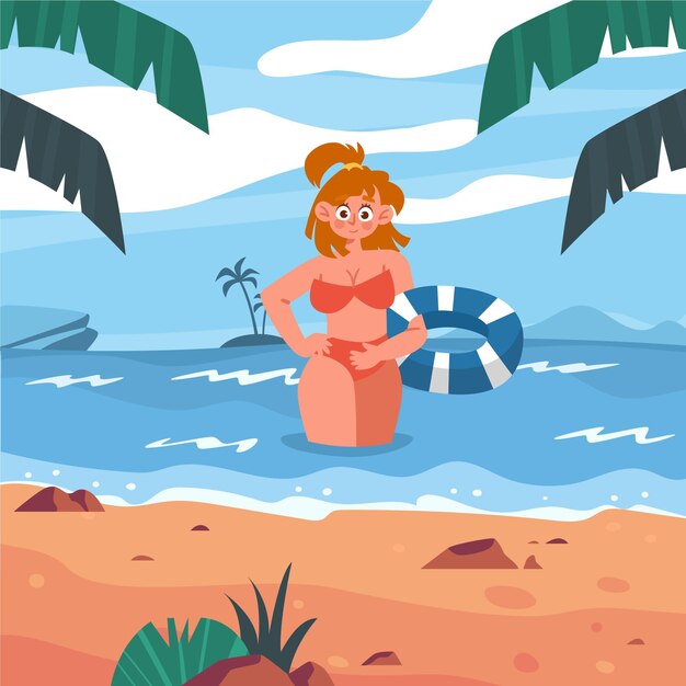 Cartoon summer scenes with beach