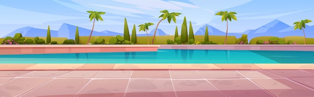 Free Vector cartoon swimming pool with mountains on horizon