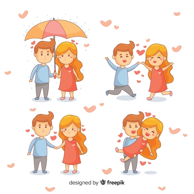 Free Vector cartoon valentine couple pack