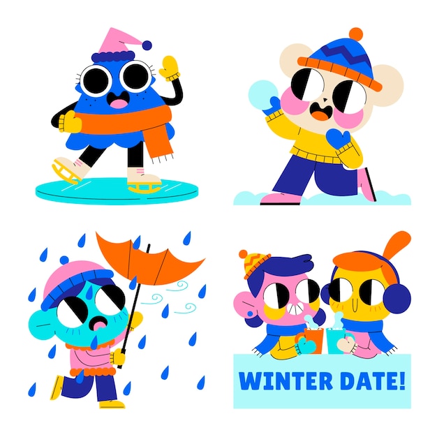 Free Vector cartoon winter stickers collection