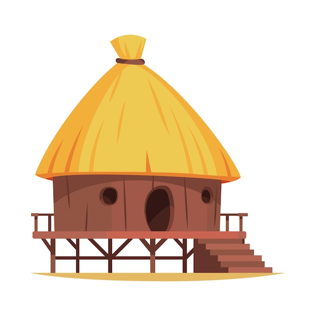 Free Vector cartoon wooden hut with straw roof on white