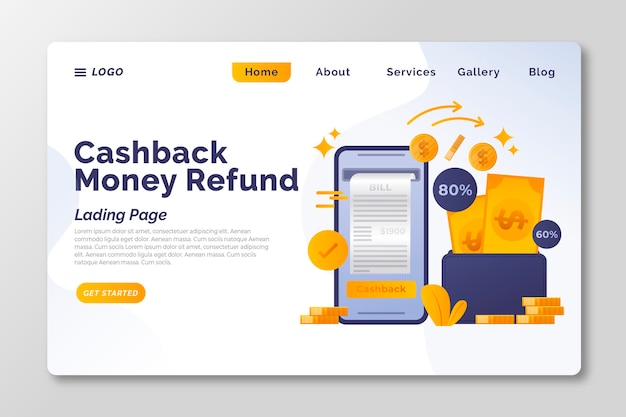 Free vector cashback concept landing page template