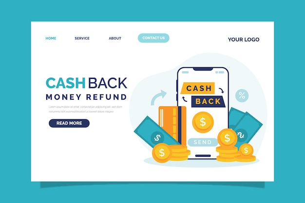 Free vector cashback concept landing page template