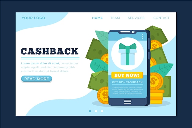 Free vector cashback concept landing page