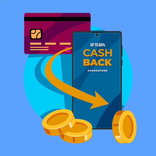 Free vector cashback concept with credit card and mobile phone