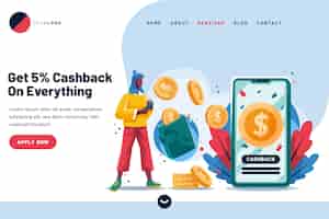 Free vector cashback landing page with coins