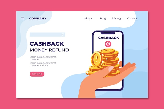 Free vector cashback money refund landing page