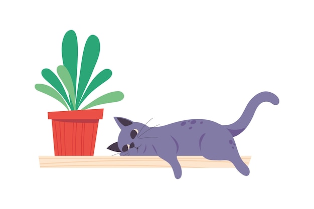 Free Vector cat with houseplant icon isolated