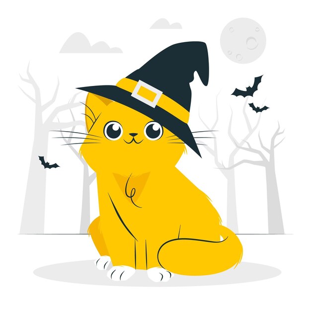 Cat with a witch hat concept illustration