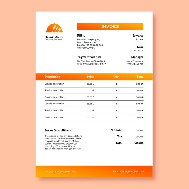 Catering services invoice template