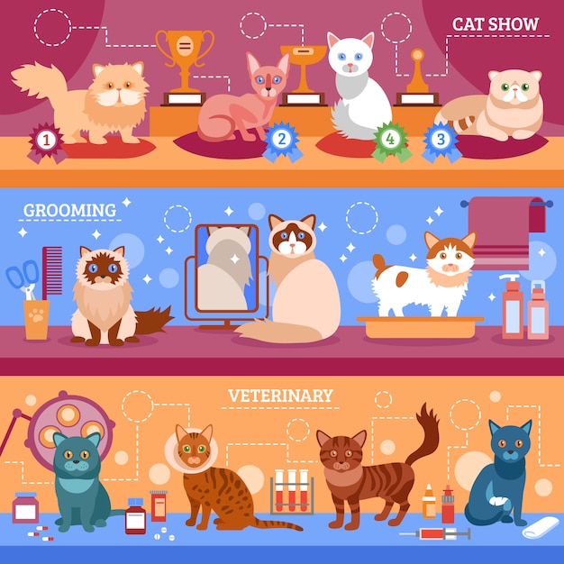 Free Vector cats banner set