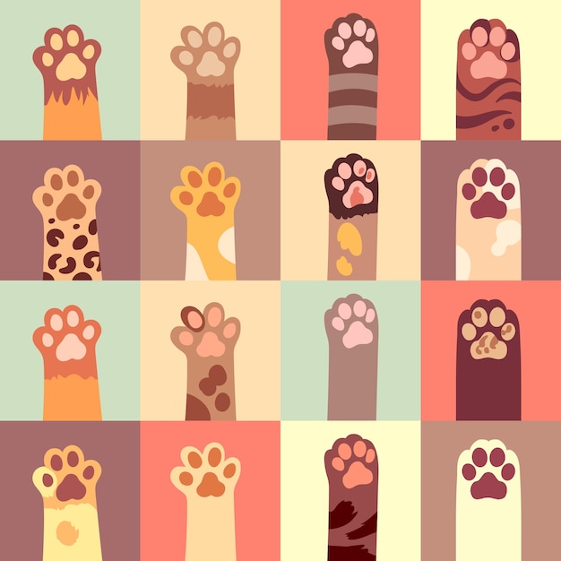 Free vector cats paws set in flat style
