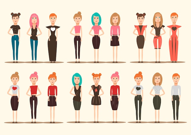 Free Vector catwalk models characters collection