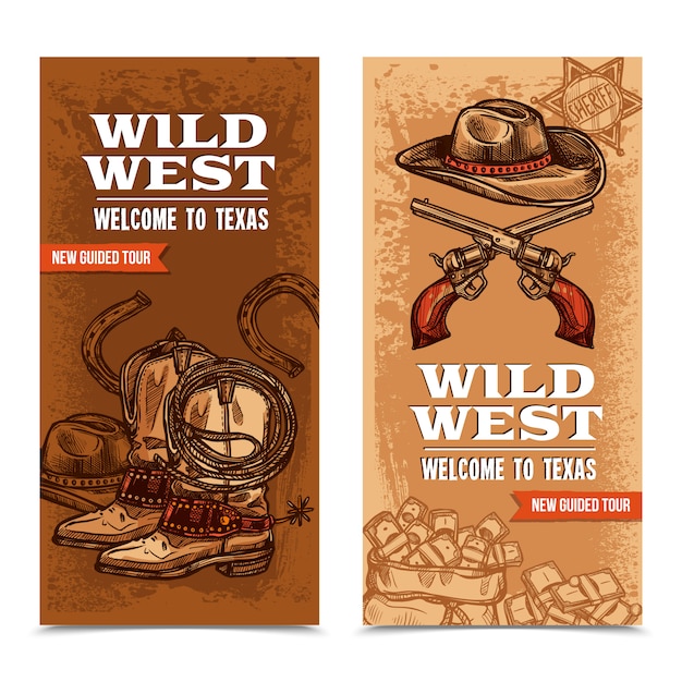 Free vector cawboy wild west vertical banners