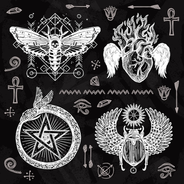 Free Vector chalkboard tattoo set