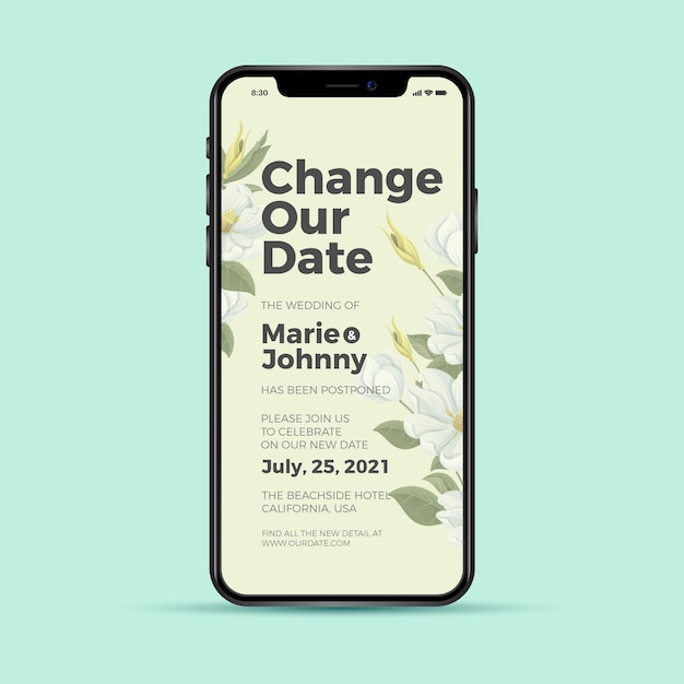 Free vector change our date postponed wedding phone app