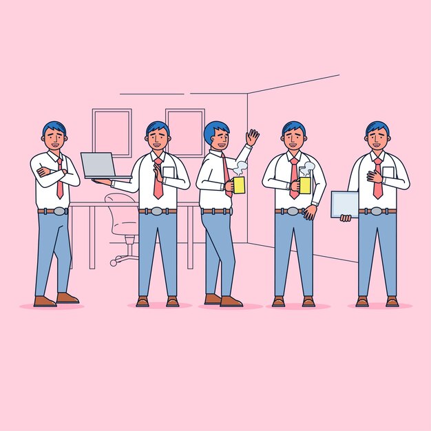 Character collection of employees big set isolated flat   illustration wearing professional uniform, cartoon style.