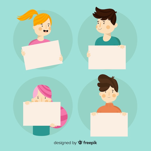 Free Vector character holding blank placard collection