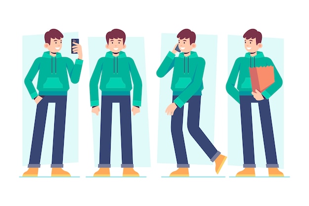 Free Vector character male poses with mobile phone and shopping bag