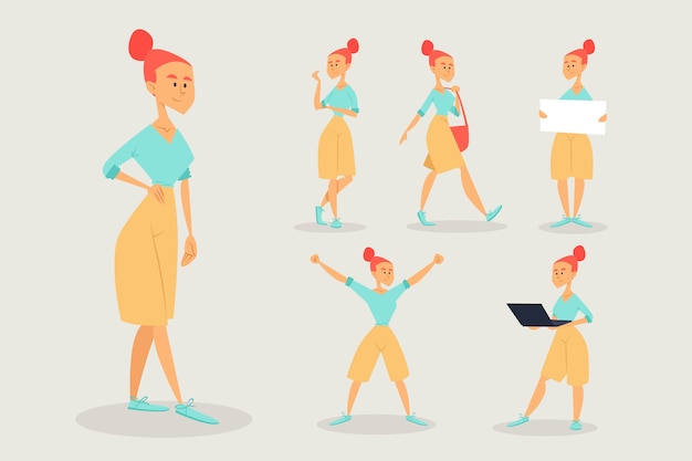 Free Vector character poses with woman holding laptop