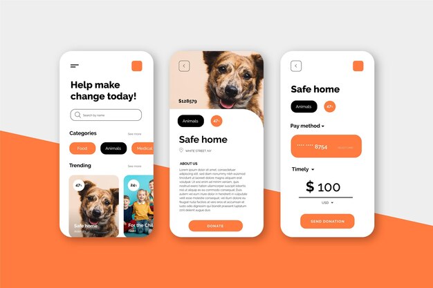 Charity app interface concept