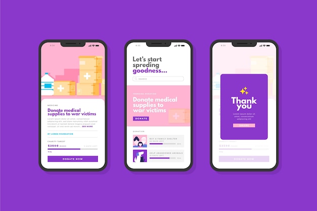 Free vector charity app interface concept