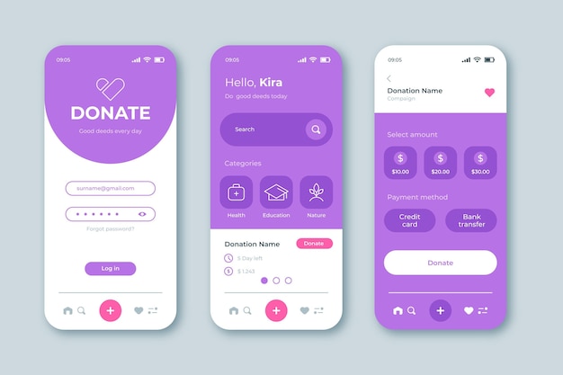 Free Vector charity app interface concept