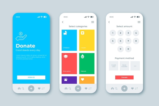 Free Vector charity app interface concept