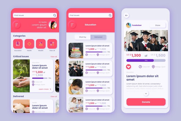 Charity app interface template