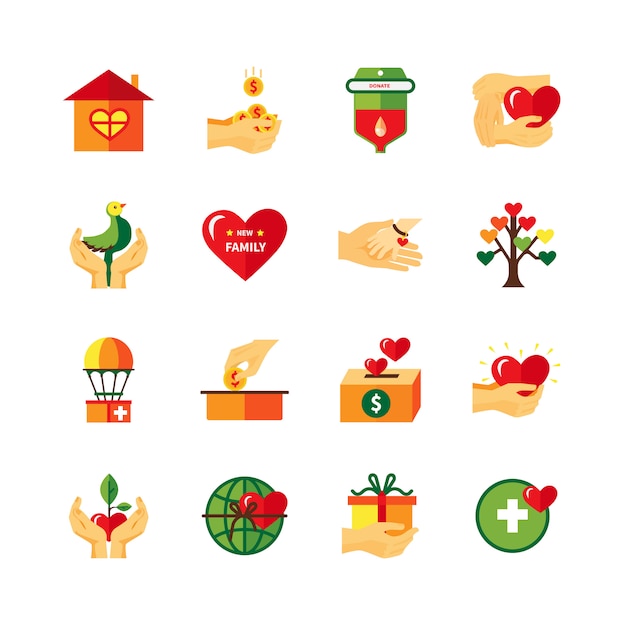 Free Vector charity symbols flat icons set 