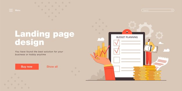 Checklist of budget plan on clipboard landing page template