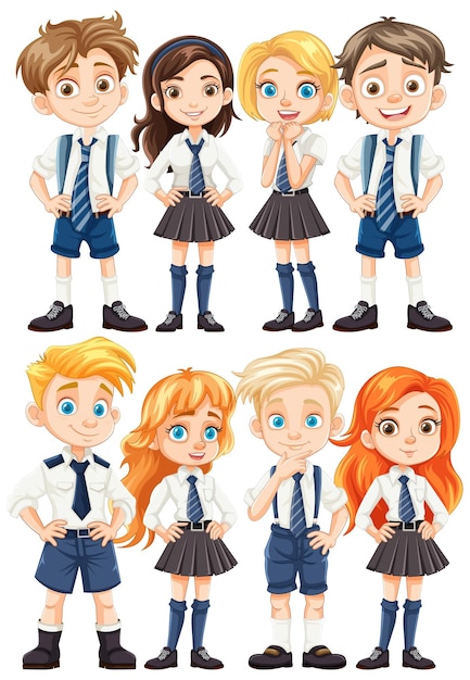 Free Vector cheerful cartoon characters of boy and girl students