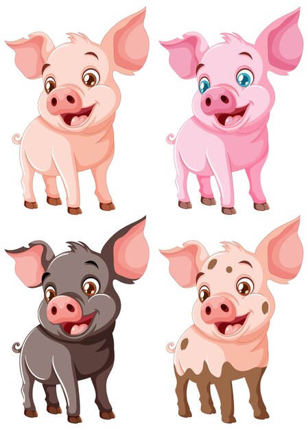 Cheerful Cartoon Pig Characters