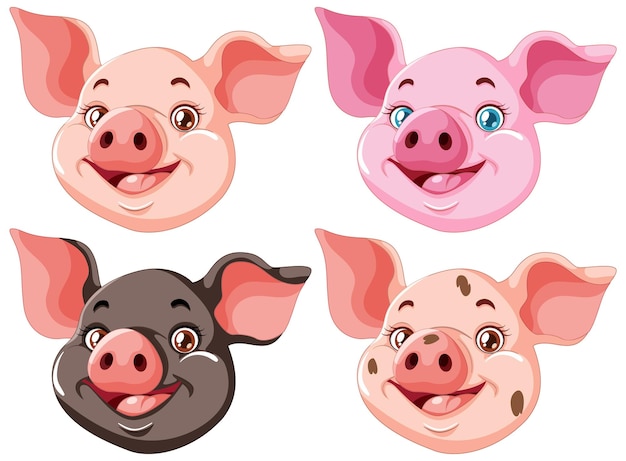 Cheerful Cartoon Pig Faces Collection